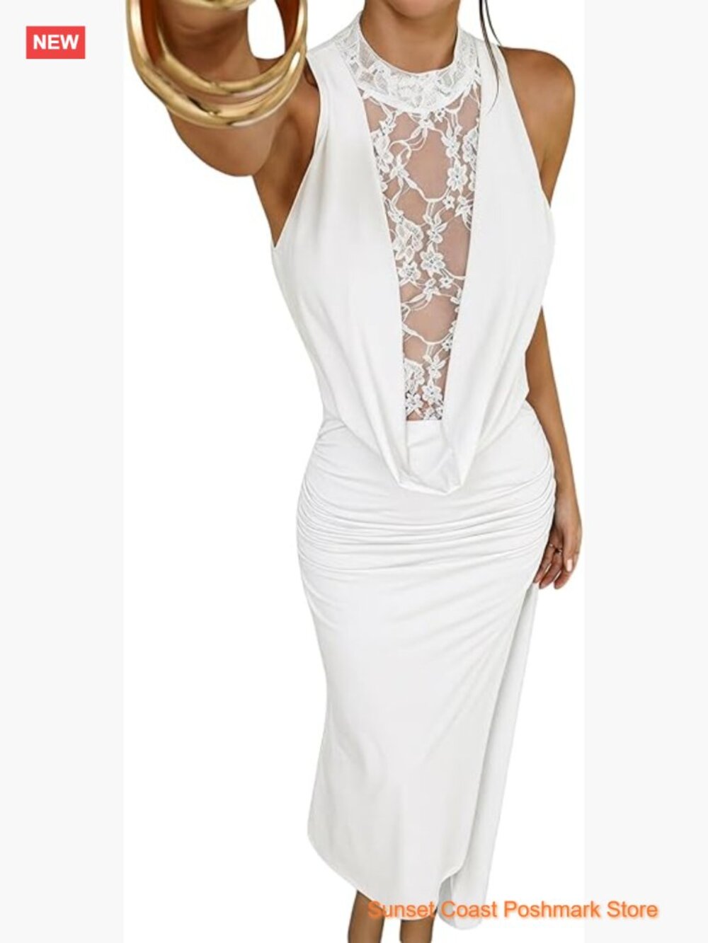 Lace Patchwork Maxi Formal Dress Draped Sleeveless Bodycon Party Night Out